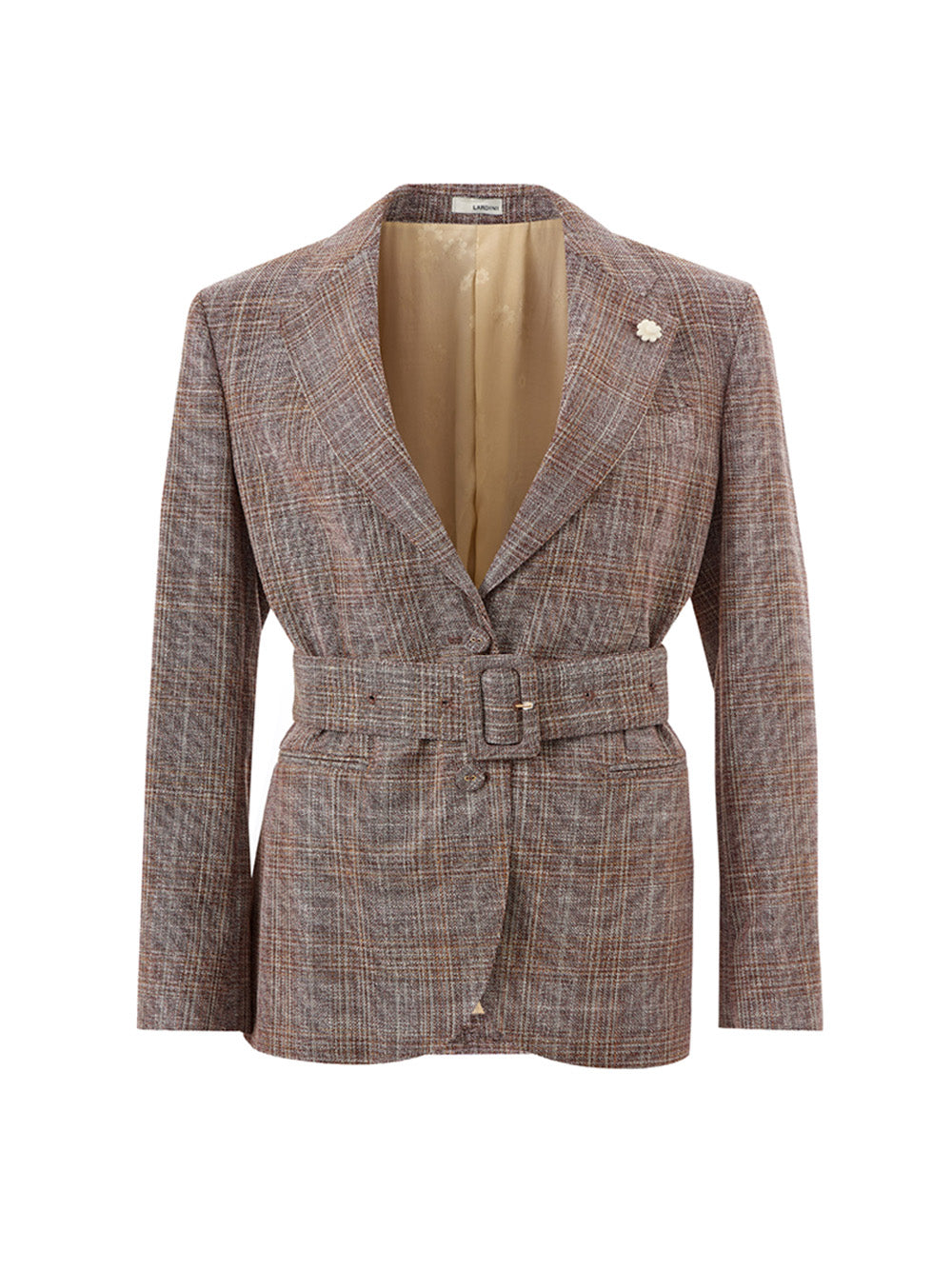 Elegant Tartan Belted Wool Silk Jacket