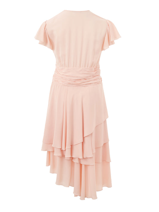 Elegant Pink Ruffled V-Neck Dress