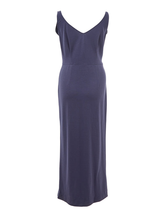 Elegant Blue Viscose Long Dress with Straps