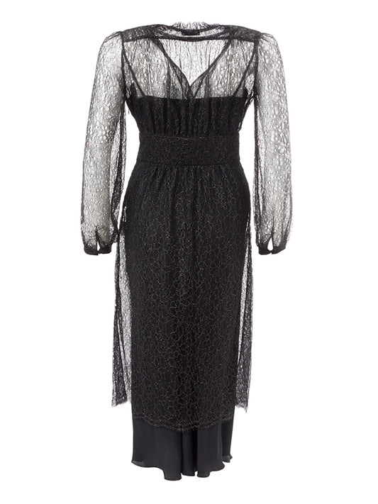 Elegant Black Lace-Embellished Long Dress