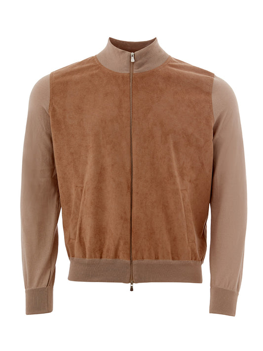 Elegant Alcantara Cotton Zip Sweater