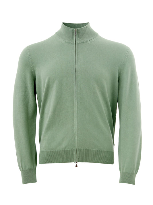 Elegant Green Turtleneck Zip Sweater