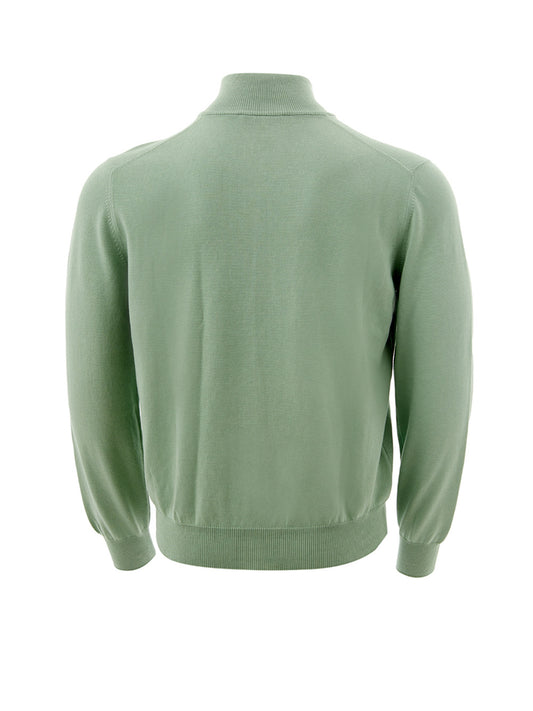 Elegant Green Turtleneck Zip Sweater