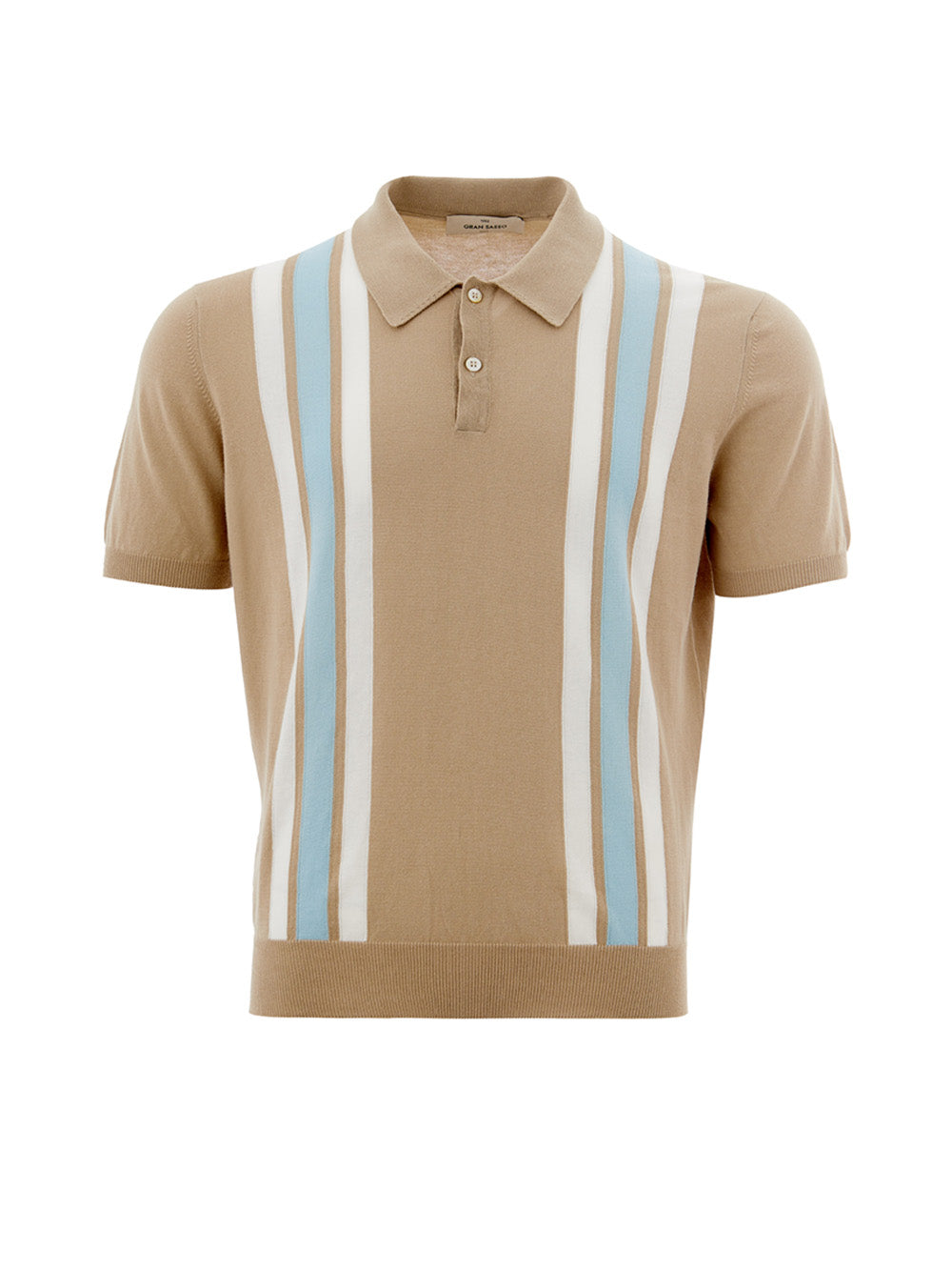 Elegant Beige Striped Cotton Polo Shirt