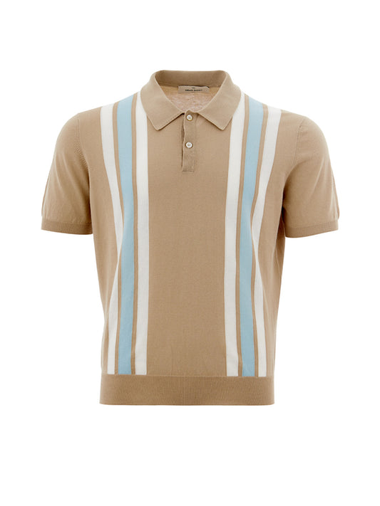 Elegant Beige Striped Cotton Polo Shirt