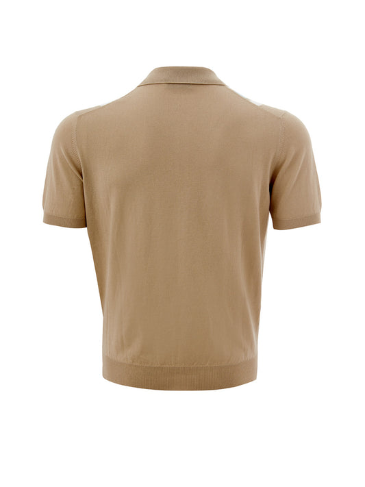 Elegant Beige Striped Cotton Polo Shirt