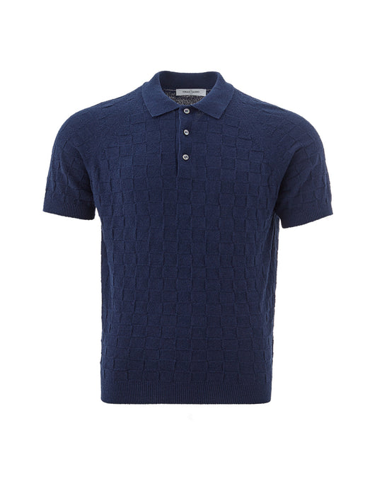 Elegant Italian Knit Cotton Polo Shirt in Blue