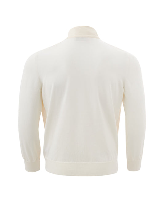 Elegant White Tech Fabric Cotton Sweater