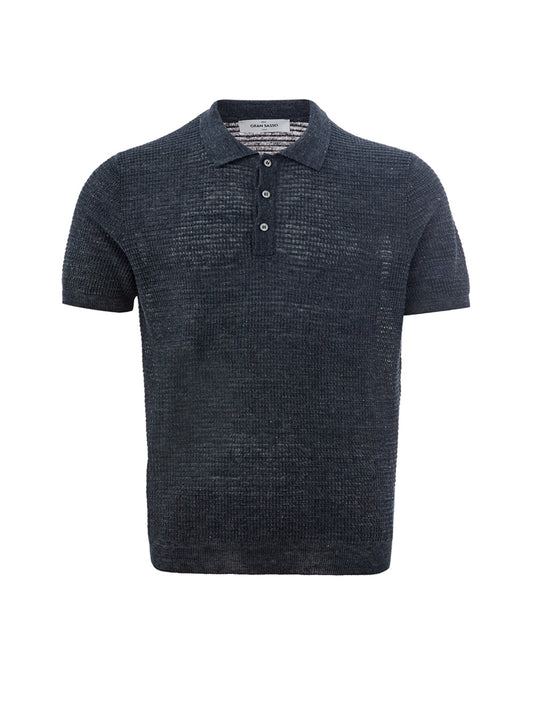 Elegant Grey Linen Polo Shirt