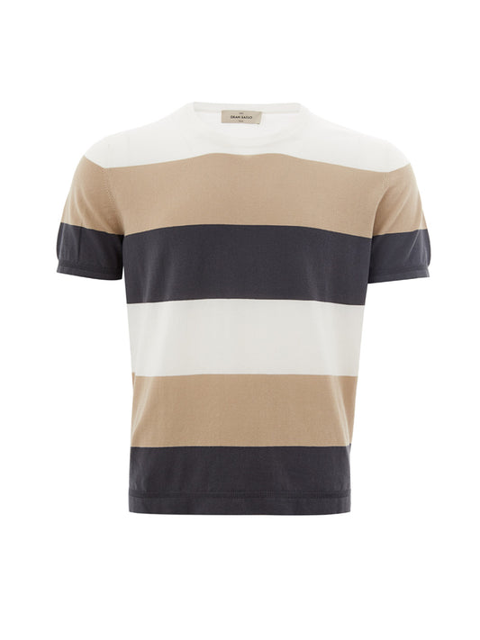 Elegant Beige Striped Cotton Tee for Men