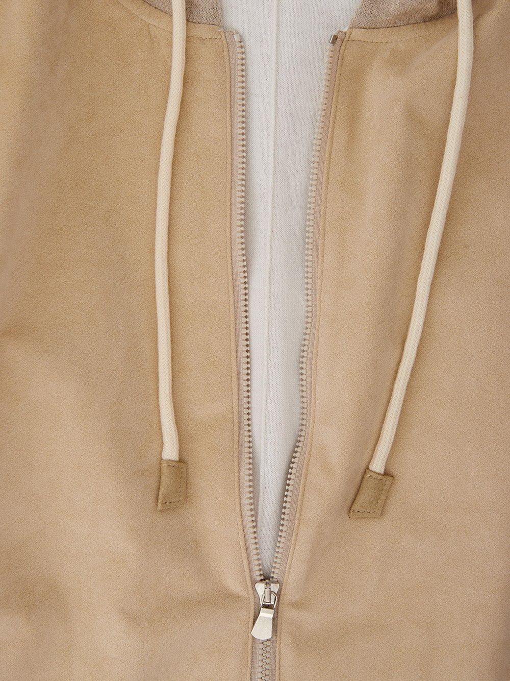 Beige Alcantara Hooded Zip Jumper