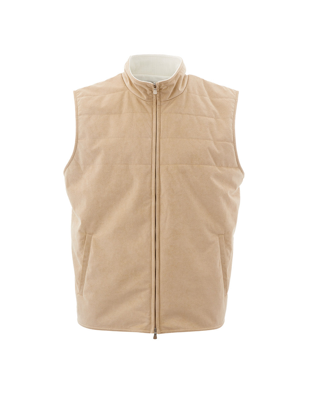 Elegant Beige Quilted Sleeveless Jacket