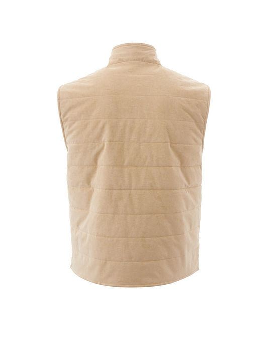 Elegant Beige Quilted Sleeveless Jacket