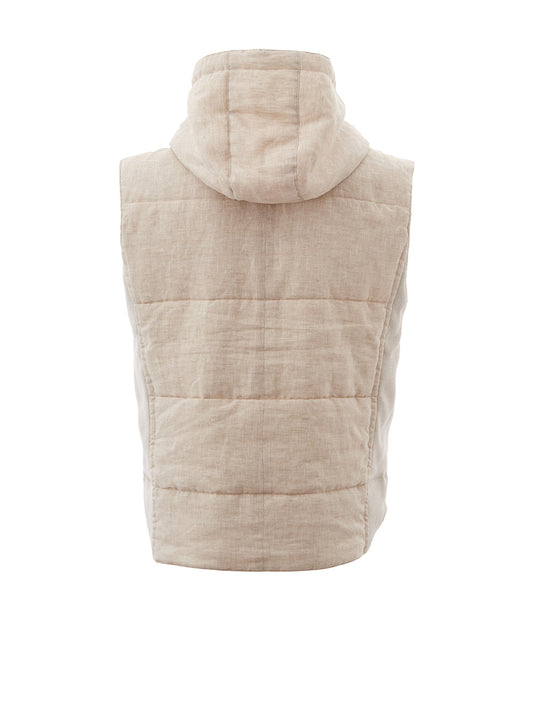 Elegant Beige Quilted Linen Vest