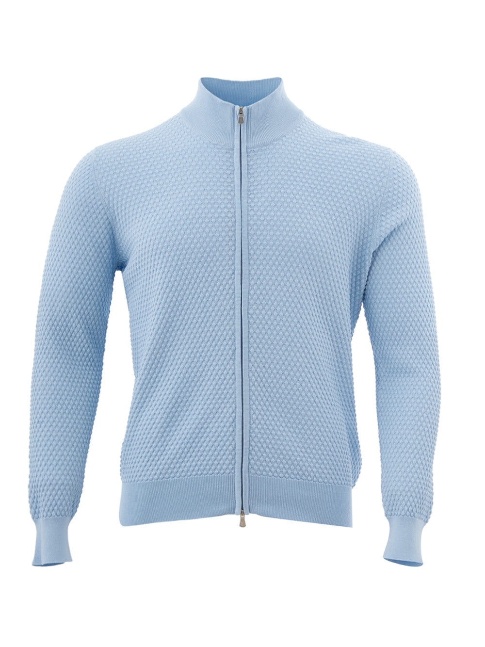 Elegant Light Blue Full Zip Cotton Jumper