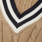 Classic Beige Cable-Knit V-Neck Sweater