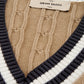 Classic Beige Cable-Knit V-Neck Sweater