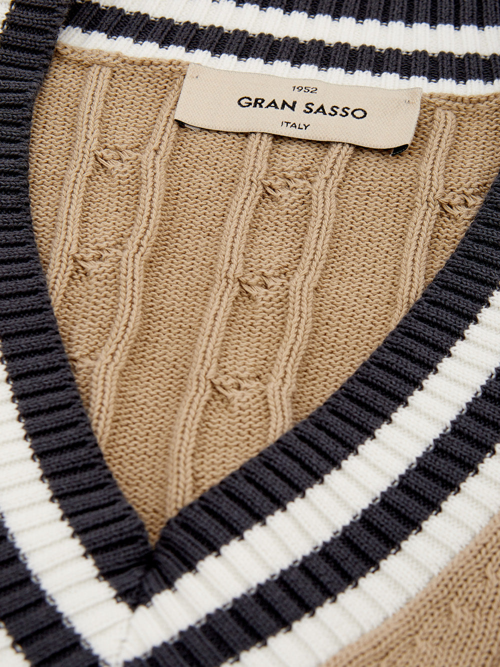 Classic Beige Cable-Knit V-Neck Sweater