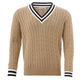 Classic Beige Cable-Knit V-Neck Sweater