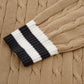 Classic Beige Cable-Knit V-Neck Sweater