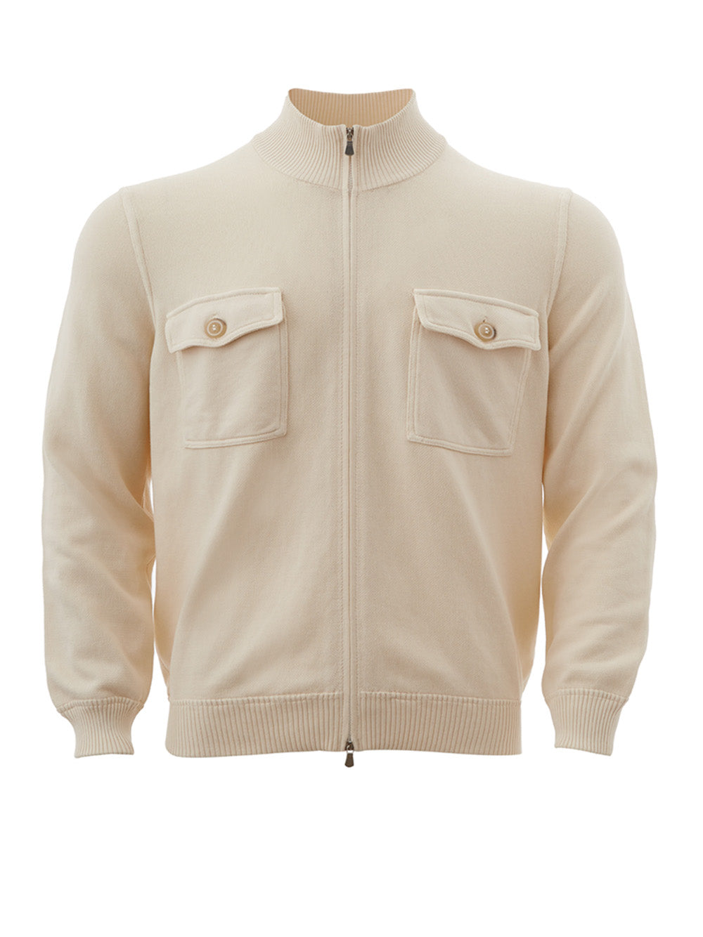 Elegant Beige Cotton Full-Zip Sweater