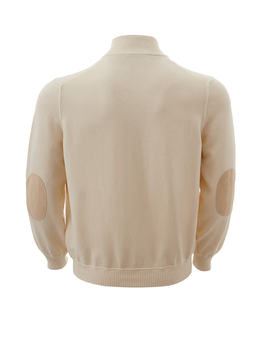 Elegant Beige Cotton Full-Zip Sweater