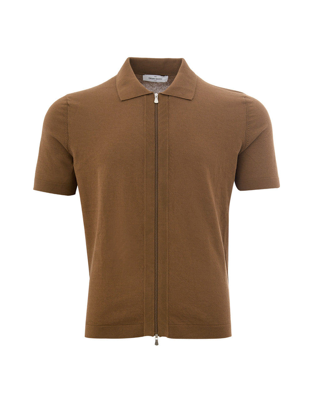 Elegant Brown Cotton Zip Polo Shirt