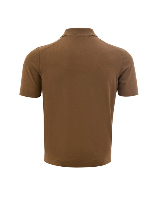 Elegant Brown Cotton Zip Polo Shirt