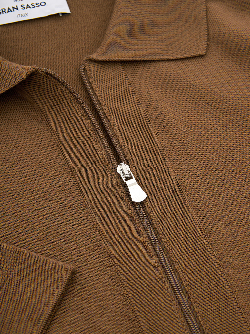 Elegant Brown Cotton Zip Polo Shirt