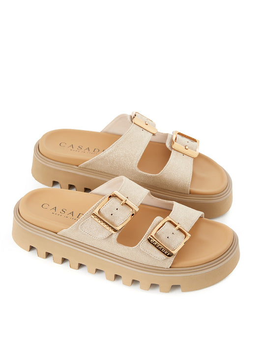 Chic White Leather Sandal Slippers with Buckles