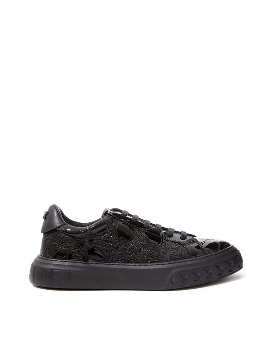 Elegant Black Croc-Print Leather Sneakers