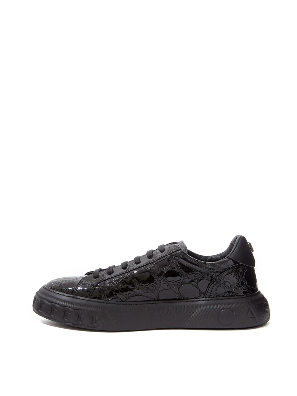 Elegant Black Croc-Print Leather Sneakers