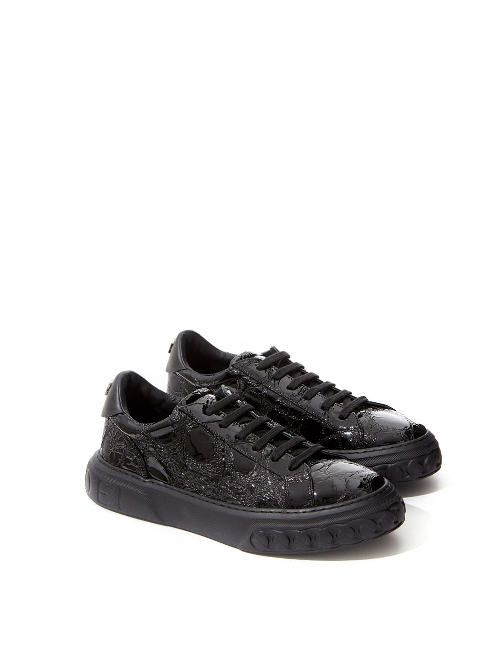 Elegant Black Croc-Print Leather Sneakers