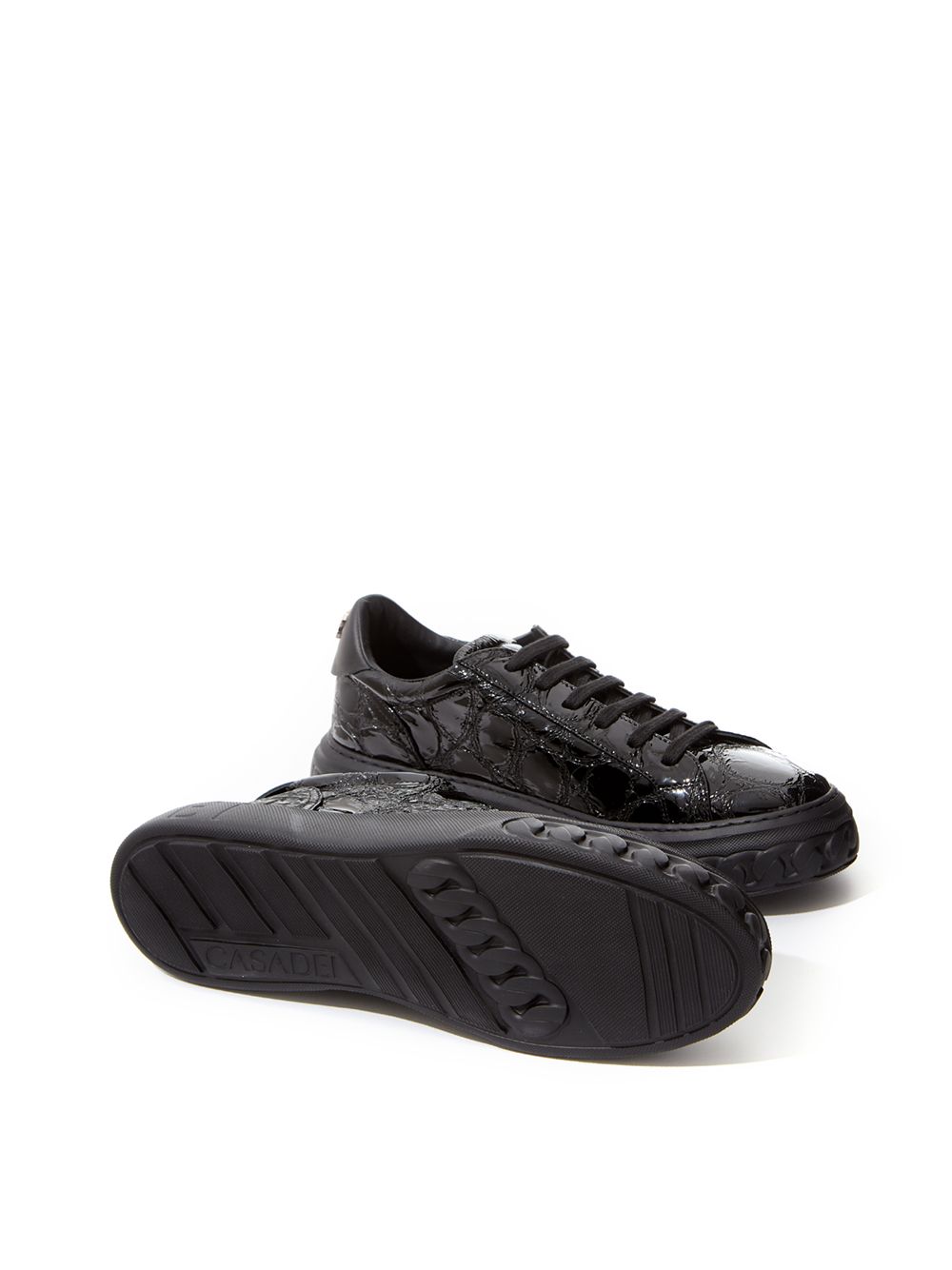 Elegant Black Croc-Print Leather Sneakers