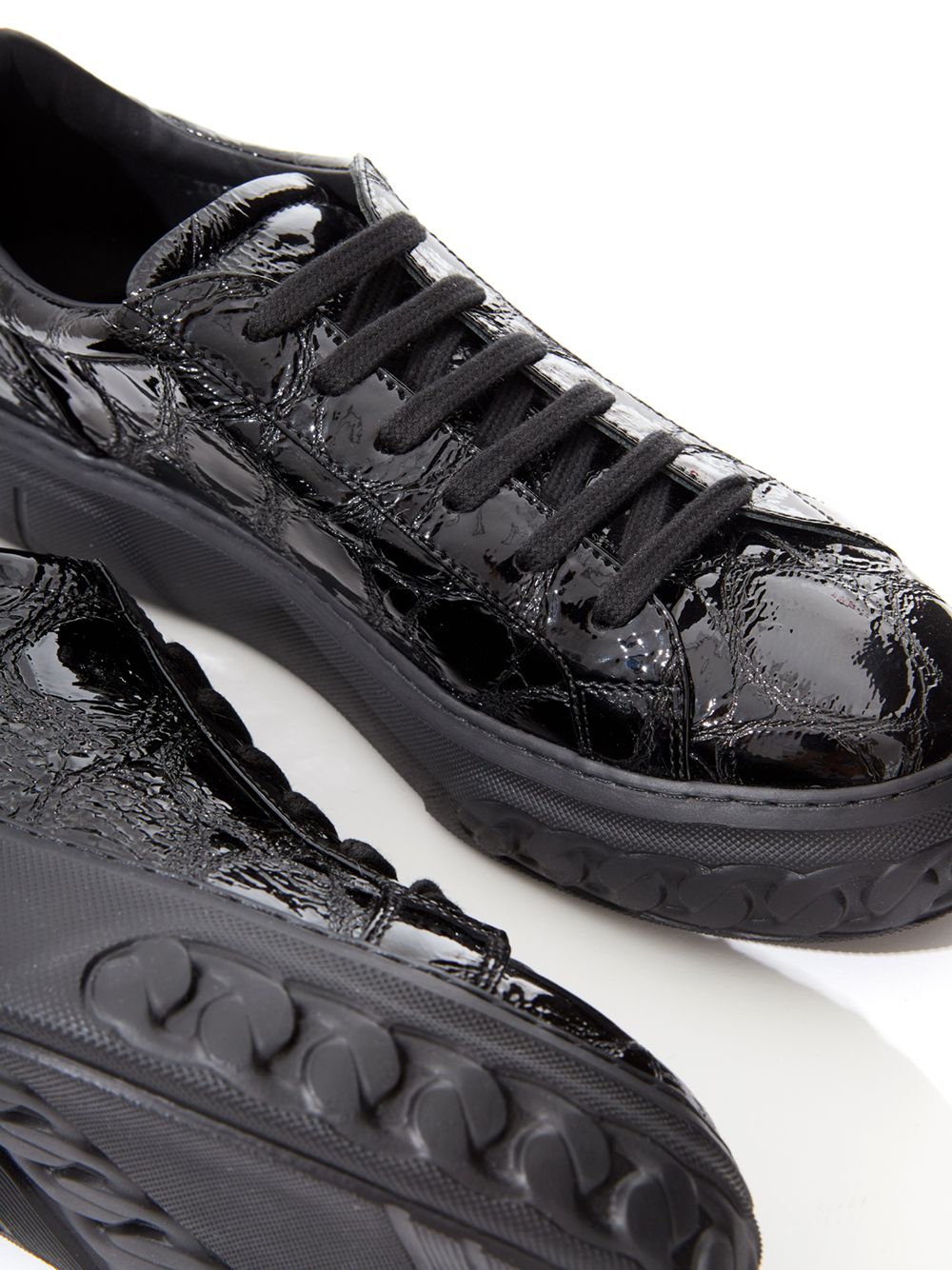 Elegant Black Croc-Print Leather Sneakers