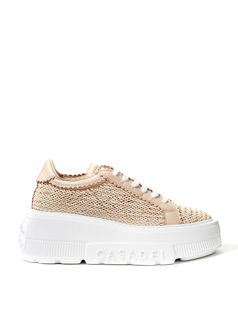 Chic Beige Leather Platform Sneakers