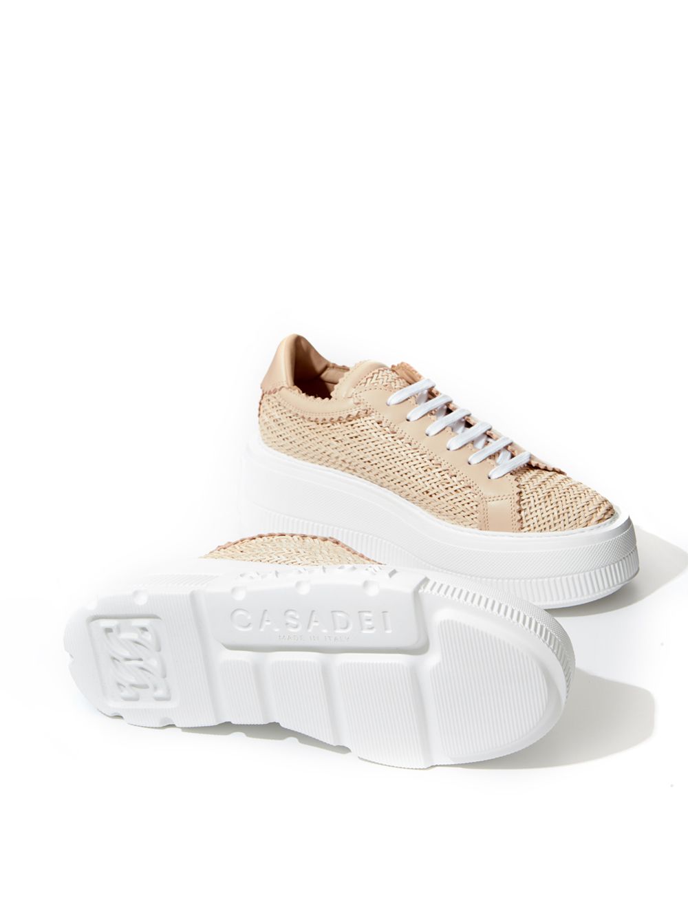 Chic Beige Leather Platform Sneakers