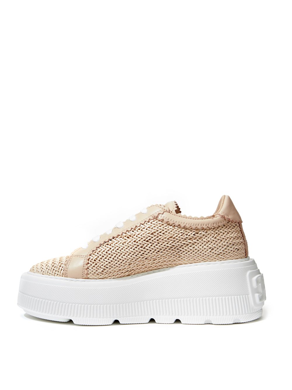 Chic Beige Leather Platform Sneakers