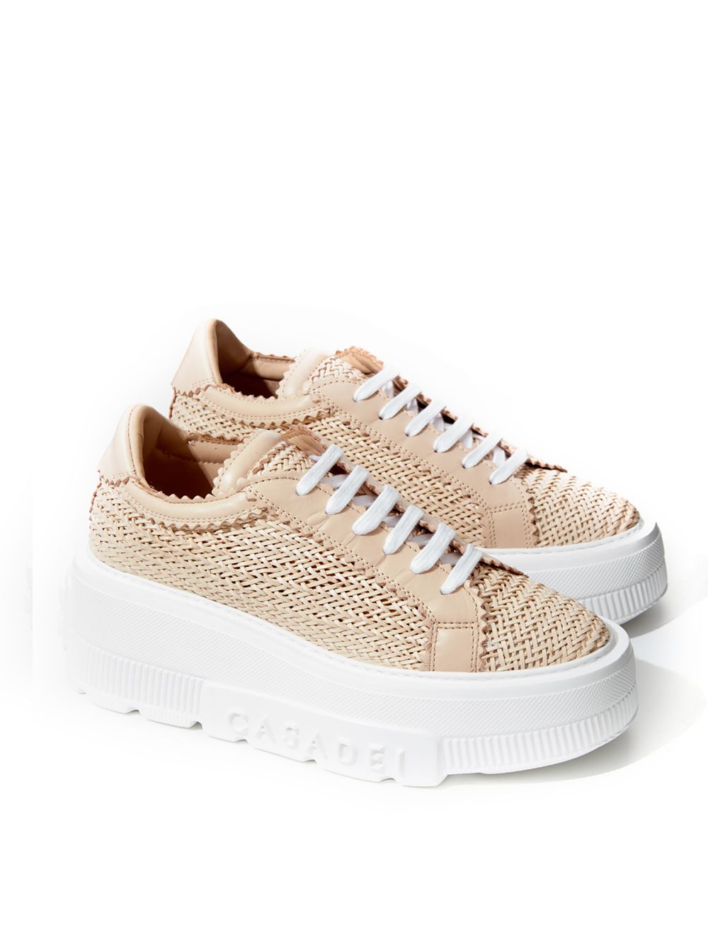 Chic Beige Leather Platform Sneakers