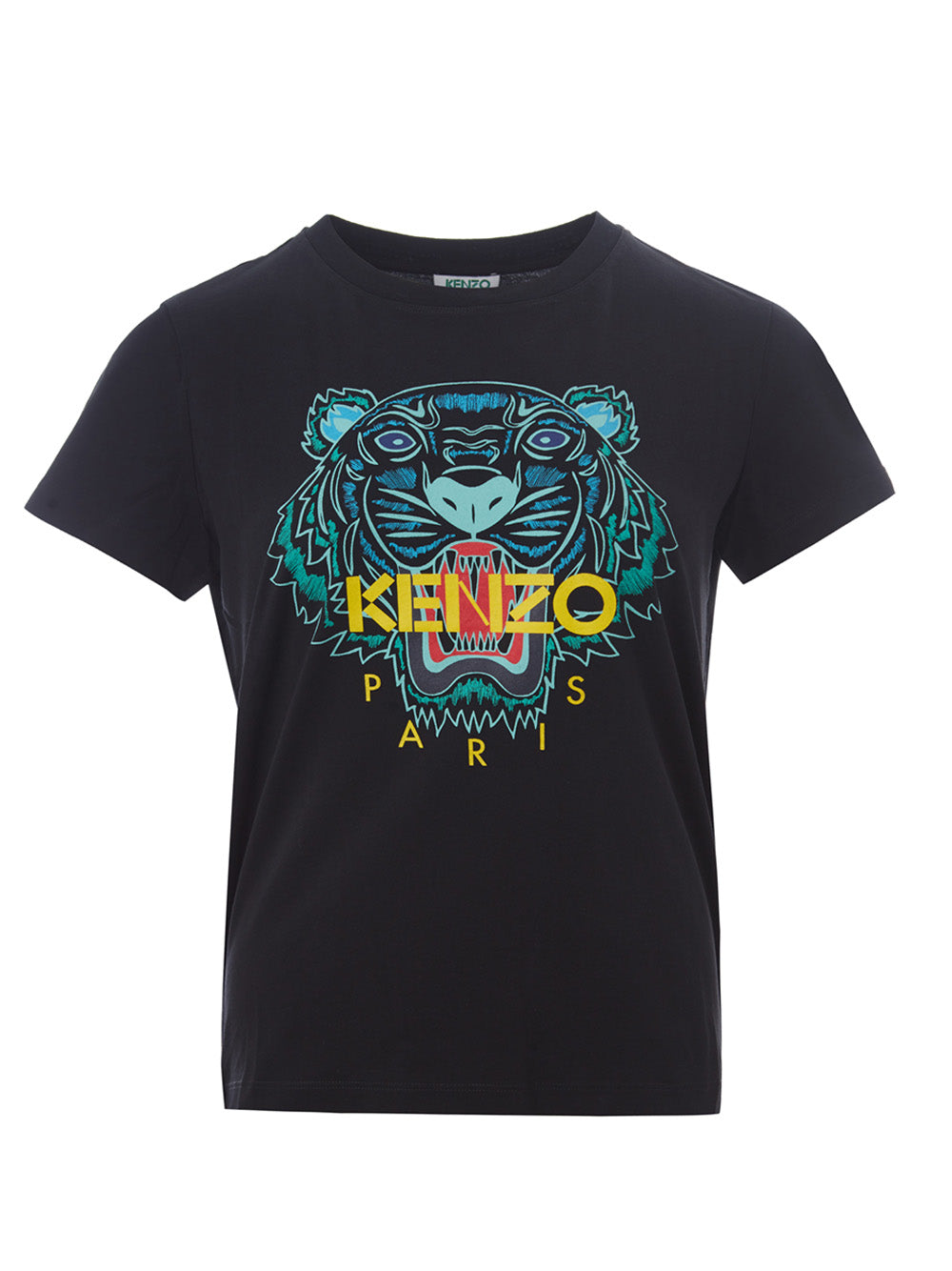 Elegant Black Cotton Tee with Iconic Tiger Print