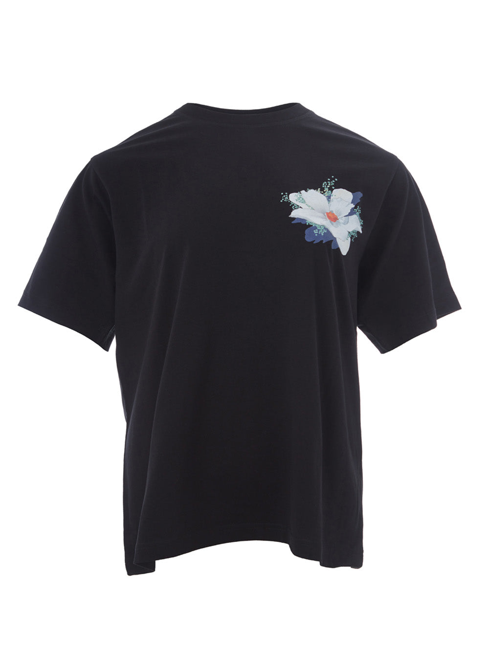 Chic Black Floral Motif Cotton Tee