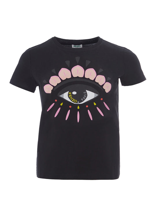 Iconic Black Cotton Eye-Print T-Shirt