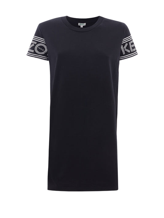 Chic Black Cotton Mini Dress with Iconic Logo