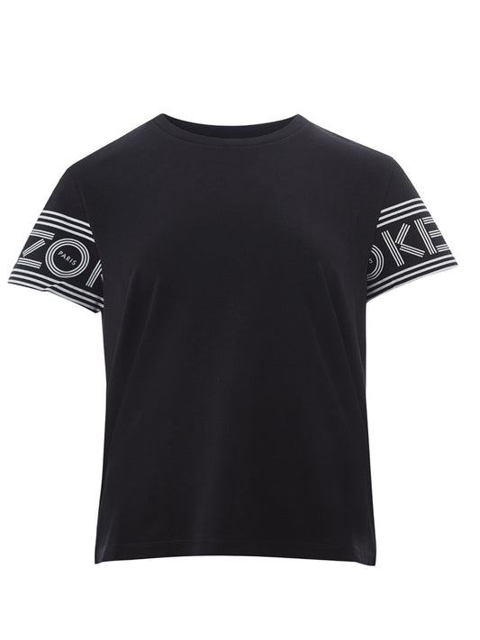 Sleek Black Cotton Logo Tee