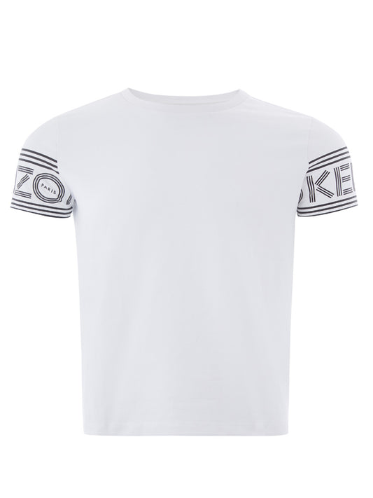 Elegant White Logo Sleeve Cotton Tee