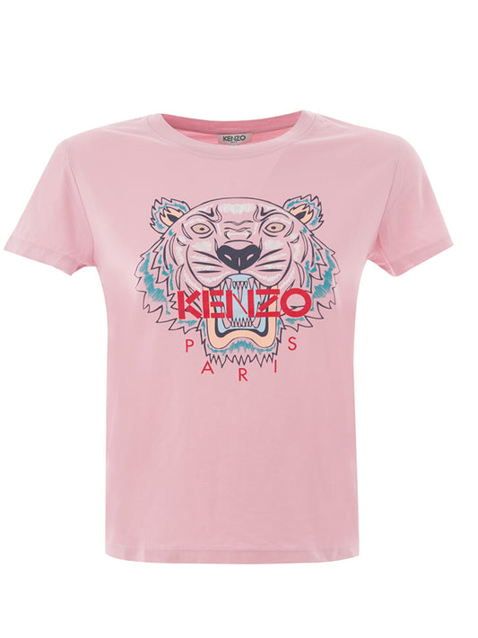 Chic Pink Tiger Print Cotton Tee