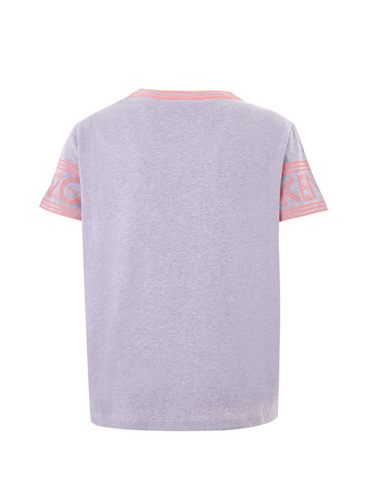 Chic Grey Cotton Tee with Neon Pink Accents