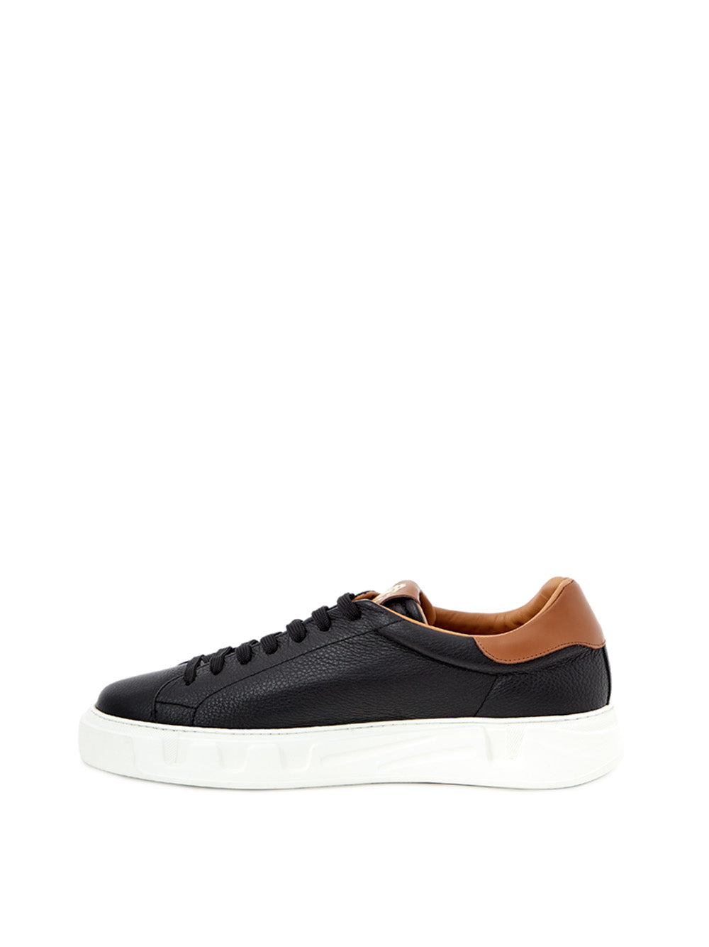 Sleek Black Leather Sneakers with Gold Accents