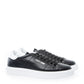Elegant Black Leather Sneakers with Silver Logo
