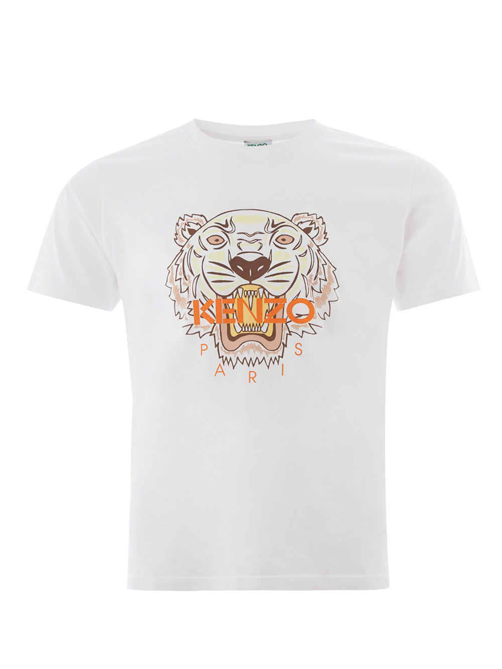 Elegant White Cotton Tee with Iconic Tiger Print